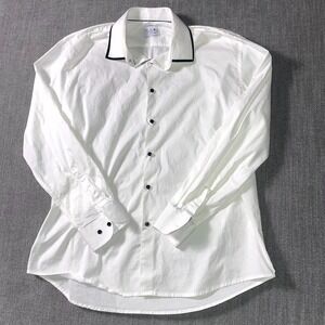 T Fusion By Montee Holland Dress Shirt Men 17-17.5 White Round Hem Business